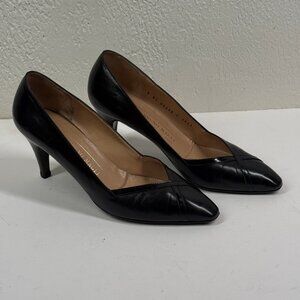 Vintage Bruno Magli Pumps Pointed Toe Black Leather Heels Made in Italy 8.5B